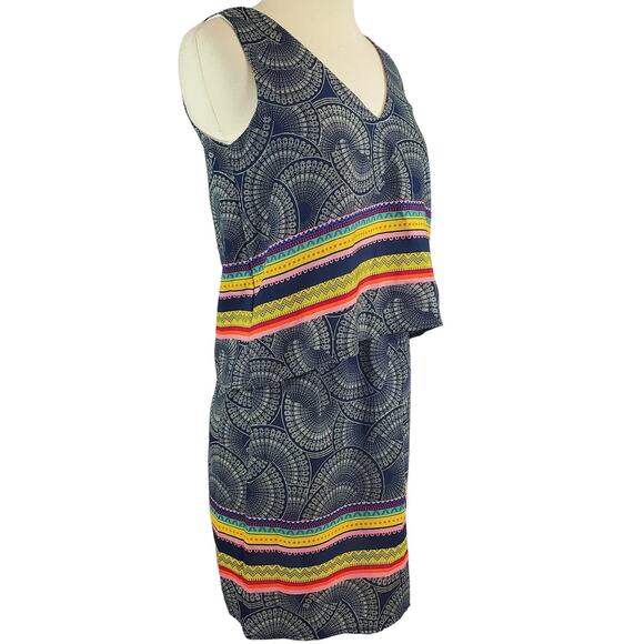 Renee C Layer Tiered Sleeveless Dress S Boho Geometric Rainbow Stripe Print NWT - Picture 4 of 14